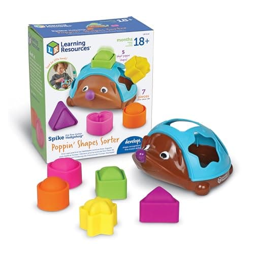 Image of Learning Resources Spike the Fine Motor Hedgehog Poppin' Shapes Sorter, 7 Pieces, Ages 18 Months+, Learning Toys, Baby Toys, Educational Toys, Fine motor toys, Montessori Toys