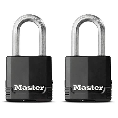 Image of MASTER LOCK Pack of 2 High Security Padlocks, Security Level 8/10, Outdoor, Keyed, Covered Laminated Steel, Weatherproof, Medium Shackle