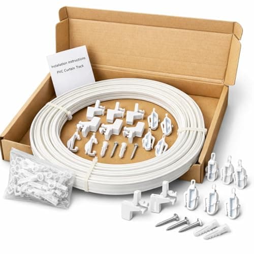 Image of HOMMAKR 10 FT (3M) White Plastic Curtain Track Glider Rail For Straight And Bay Windows (10 Brackets, 4 Ends, 35 Gliders, 10 Screws)