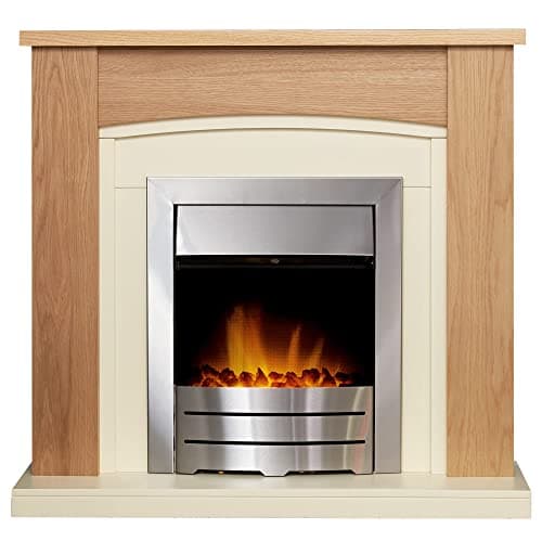 Image of Adam Chilton Fireplace in Oak & Cream with Colorado Electric Fire in Brushed Steel, 39 Inch
