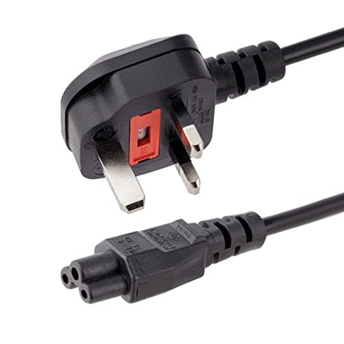 Image of StarTech.com 2m Laptop Power Cord - 3 Slot for UK - BS-1363 to IEC320 C5 Clover Leaf Power Cable Lead - C5 UK Laptop Power Cable,Black