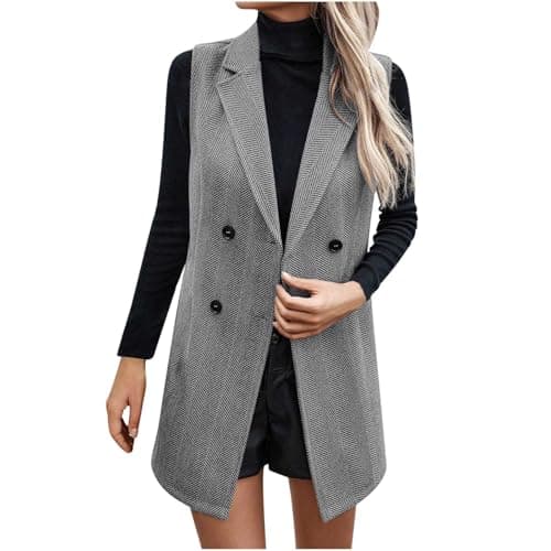 Image of Women's Coats Winter Elegant Comfort Jackets Warm Thick Overcoats Jacket Windproof Outerwear Ladies Autumn/Winter Suit Style Lapel Sleeveless Waistcoat Textured Wool Waistcoat Outerwear