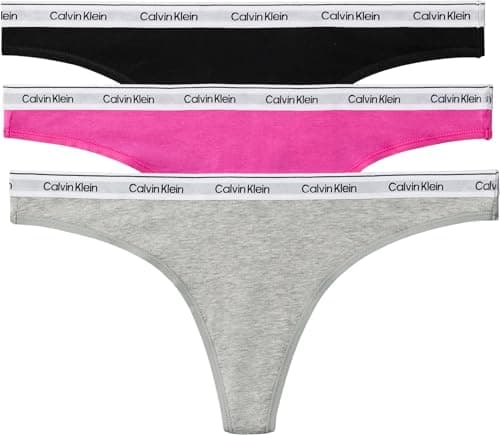 Image of Calvin Klein Women THONG 3PK PURPLE (Black/Grey Heather/Stunning Orchid) XS