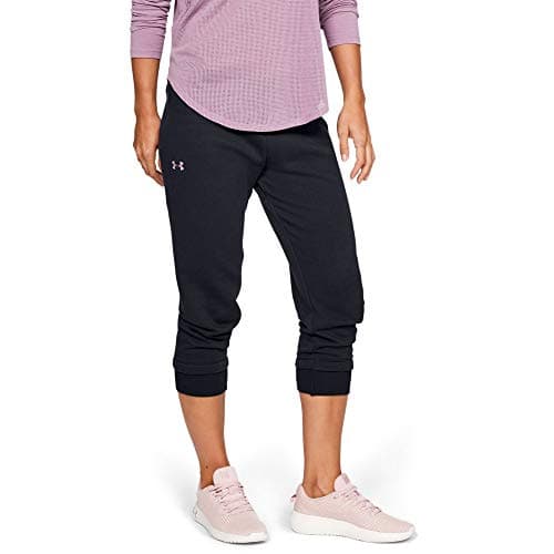Image of Under Armour Women Rival Fleece Crop Capri - Black/Purple Prime, Small