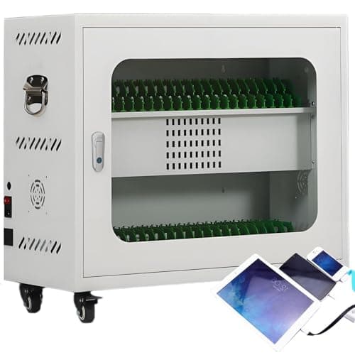 Image of USB Charging Station Cart and Cabinet for 20-60 Devices, Including Ipads, Chromebooks, and Laptops, with Charging Indicator Light and 50 Cable Slots