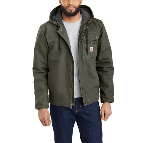 Image of Carhartt Men's Relaxed Fit Washed Duck Sherpa-Lined Utility Jacket, Moss, XL