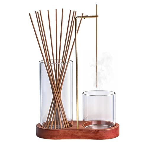 Image of Wooden Upside Down Incense Holder with Removable Glass Ash Catcher, 2-in-1 Incense Stick Holders for Meditation, Yoga, Spa, Zen Decor and Home Relaxation (Brown)