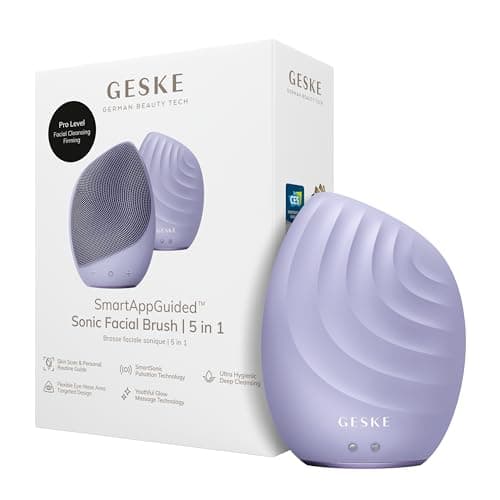 Image of GESKE SmartAppGuided™ Sonic Facial Brush 5 in 1 | vibrating electric facial cleansing brush | soft silicone brush | professional facial cleanser | skin cleanser & exfoliator | face massager