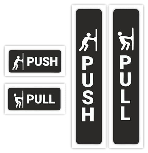 Image of Two Pairs (4 pieces) Self-Adhesive Push Pull Door Signs for Commercial Premises (4 Pack Mixed Sizes) / Gloss Vinyl Sticker Push And Pull Signs For Doors/Removable And Wipeable (BLACK)