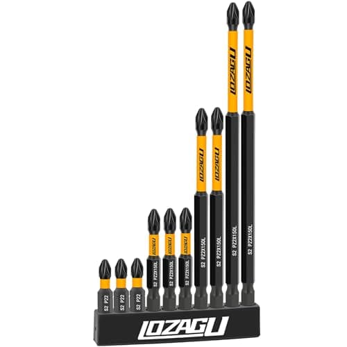 Image of 10-Piece PZ2 Bits Set, 25mm 50mm 100mm 152mm Magnetic Screwdriver Impact Bits Set, PZ2 Pozi Pozidriv Bits with Storage Box