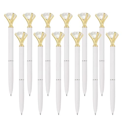 Image of PATIKIL Black Ink Ballpoint Pen, 12 Pack Crystal Diamond Twist Metal Pen 1.0mm Medium Point for Note Taking Journaling, White
