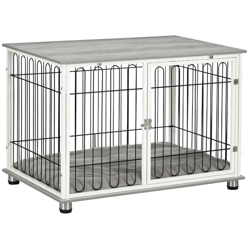 Image of PawHut Dog Crate Furniture, Indoor Dog Kennel Side End Table w/Soft Washable Cushion, Lockable Door, for Small and Medium Dogs