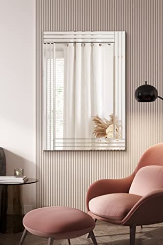 Image of MirrorOutlet Title Modern Bevelled Triple Edge Modern All glass Venetian Wall Mirror, 100 x 70 cm,