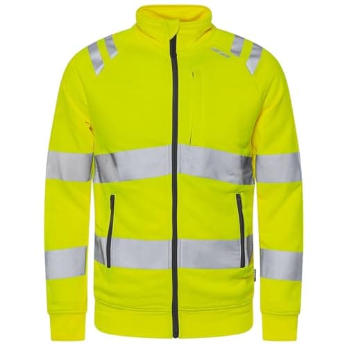 Image of DURUS WORKWEAR Mens Hi Vis Sweatshirt Zipper Jacket – UV Protection, Breathable Recycled Fabric, Reflective, Zip Pockets – Orange – Yellow – XS-4XL (UK, Alpha, L, Regular, Regular, Hi Vis Yellow)