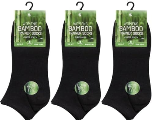 Image of OnlyBee 3 Pairs of Womens Healthy Bamboo Trainer Liners Ankle Socks UK Size 4-7 White or Black Jogging Running Sports (UK, Numeric, 4, 7, Regular, Regular, Black)