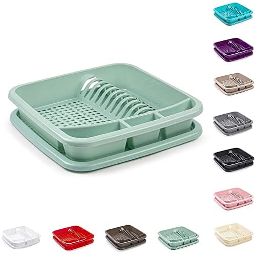 Image of plastific Mint Green Plastic Dish Drainer Plate Cutlery Rack Kitchen Sink Utensil Draining Cup Holder Drying Rack Draining Rack Sink Drainer Kitchen Gadgets (39 x 39 x 7.5cm)
