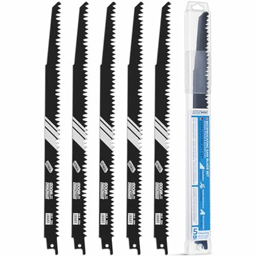 Image of EffektWerk - Reciprocating Saw Blades for Wood - 5 Pieces - 12" / 300mm HCS Steel Sabre Sawblades for Wood & Plastic Cutting - 6 TPI
