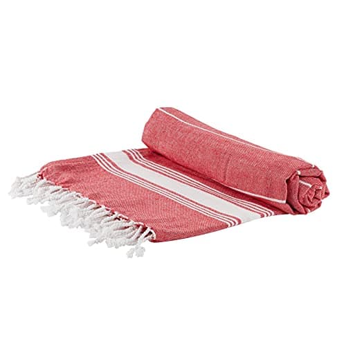 Image of Nicola Spring Turkish Cotton Bath Towel - 170 x 90cm - Red - Pack of 1 - Lightweight & Absorbent Large Adults Drying Beach Towel Bathroom Gym Cloth Sauna Hammam Shower Sheet