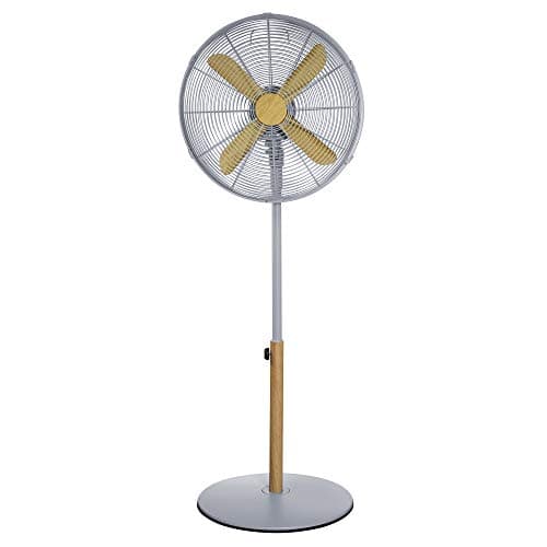 Image of Russell Hobbs RHMPF1601WDG 16" Scandi Electric Pedestal Fan, Tall Standing Fan, 1m to 1.25m Height, 3 Speed Settings, Oscillating Fan & Adjustable Tilt, 60W, Grey and Wood Effect