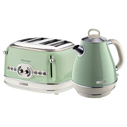 Image of Ariete ARPK20 Retro Style Jug Kettle and 4 Slice Toaster Set, Vintage Design, Green