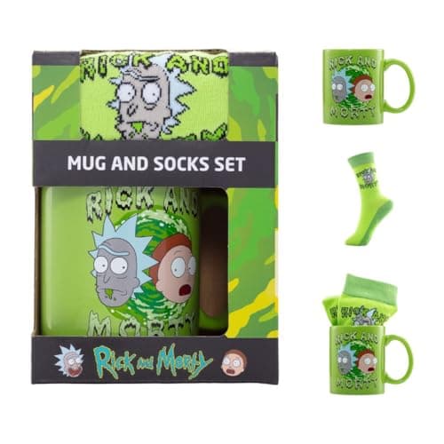Image of Pyramid International RICK AND MORTY MUG & SOCK SET - Fun Rick and Morty Design, Includes Matching Cozy Socks, Durable and Microwave Safe, Awesome Choice for Binge-Watching Sessions