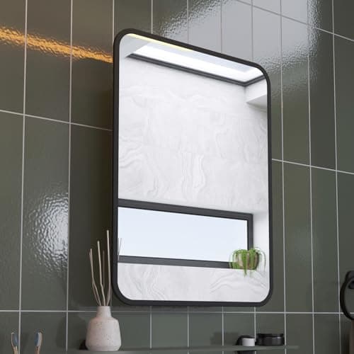 Image of Croydex Bathroom Mirror With Storage - Stainless Steel Carcass with Matt Black Metal Frame Mirror Door, Magnetic Latch, Fully Assembled (60 x 45cm)
