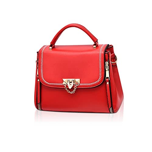 Image of NICOLE & DORIS Handbags for Women Small Crossbody Bag Ladies Shoulder Bags PU Leather Top Handle Bags Designer Diagonal Bag with Chain Red