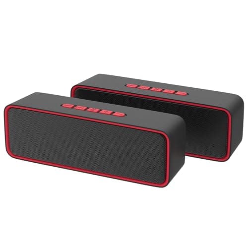 Image of Kolaura Portable Wireless Speaker, Bluetooth 5.0 Speaker with 3D Stereo HiFi Bass, 1500mAh Battery, 12 Hour Playtime (Red - 2 Pack)
