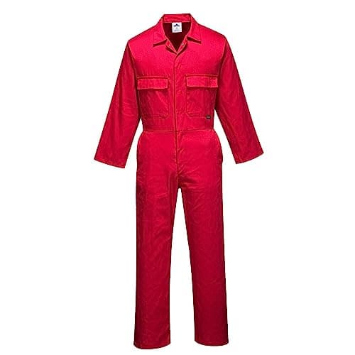 Image of Portwest S999 Classic Collection Protective Polycotton Work Coverall Men's Boiler Suit Work Overalls Workwear Unisex Six Pockets Elasticated Waist 40+ UPF, Regular, Red, L