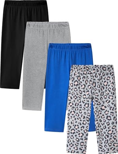 Image of LAPASA 4 Pack Girls Cotton Capri Leggings Dailywear & Sports Tights Multipack Ages 3-13 Years Spring/Summer G19, Black, Heather Gray, Blue, Leopard, 9-10 Years