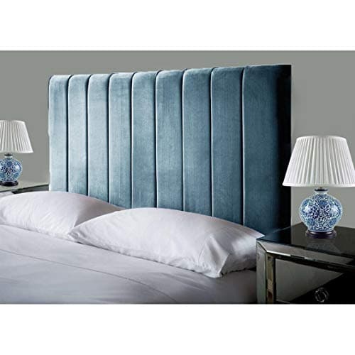 Image of Affordable Luxury Portland Lined Headboards in Elegant Plush Velvet Fabric, for Divan Beds, Bedroom and Hotel Furniture (3FT Single- Height 24", Sky)