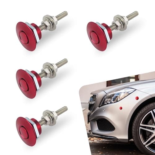 Image of ZKFAR Pack-4 Car Hood Pins, Bumper Lock Clip, 1.18" Push Button Bonnet Pins, Quick Release Surrounding Buckle, Automotive Lock Latch Pins, Universal for Most Cars, Trucks, SUVs (Red)