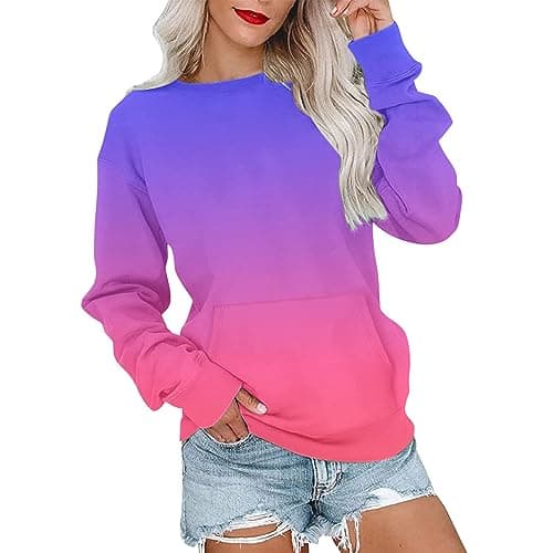 Image of GMQWRK Oversized Sweatshirt for Women UK Gradient Colour Tops Ombre Tie Dye Print Crew Neck Pullover Shirts Casual Loose-Fit Baggy Sweatshirts Long Sleeve Sweat Tops Ladies Longline Blouse