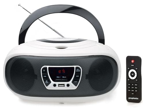 Image of Grouptronics GTCD-501 Stereo BoomBox Portable CD Player Radio With USB, MP3 Player & AUX IN for Smartphone & Tablet White