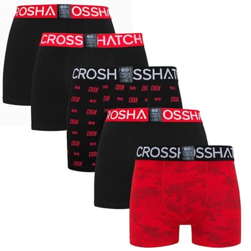 Image of Crosshatch Men’s Boxer Shorts 5 Pack – Comfortable Cotton Underwear Multipack Trunks, Sizes S–XXL Red Set M