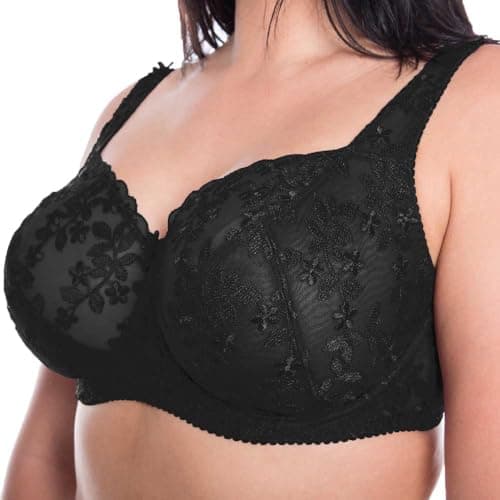 Image of Gemm Ladies Black Embroidered Large Bosom Lace Underwired Firm Bra Plus Size Cup (38G, Black)
