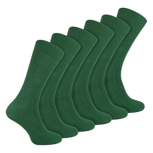 Image of 6 Pairs Multipack Mens Ribbed Dress Socks | Sock Snob | Breathable Crew Cotton Socks (6-11, Dark Green)