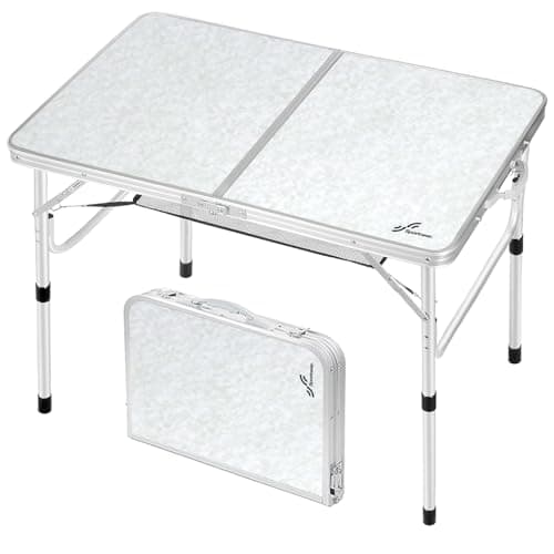 Image of Sportneer Folding Camping Table, Adjustable Height Small Folding Table Portable Camp Tables (23.6" L x 15.7" W (2 Height)) with Mesh Layer for Outdoor Camp Garden Picnic BBQ Dining Cooking