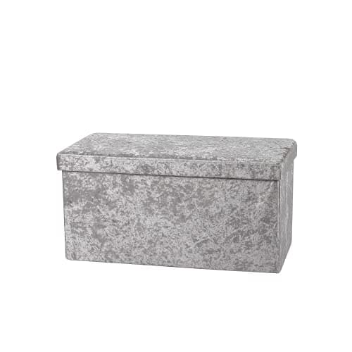 Image of La Maison Large Ottoman Foldaway Storage Blanket Toy Box Bench Crushed Velvet Pouffe Footstool Ottoman (Silver, 76cm x 38cm)