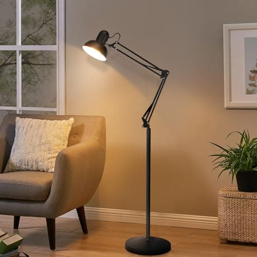 Image of Bedside Lamps, E27 Metal Floor Lamp, Long Arm Folding Bedroom Living Room Study Vertical Eye Protection Table Lamp Telescopic Floor Lamp Standing Reading Lamp, 180*28*28cm, (Color : Black), (No bulb)