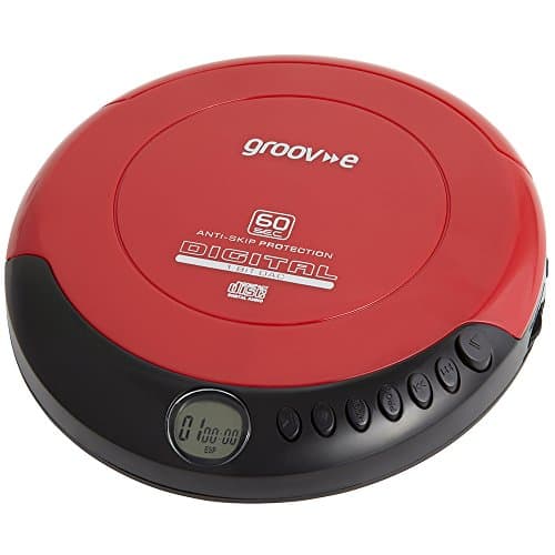 Image of groov e RETRO Compact CD Player - Personal Music Player with CD-R & CD-RW Playback - Anti-Skip Protection, Programmable Tracks - Earphones Included - Micro-USB or Battery Powered - Red