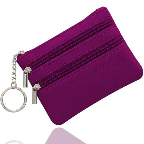 Image of Small Coin Purse, Small Wallet for Woman, Change Wallet, Zipper Coin Pocket Ladies Purse with 3 Compartments & Keychain, Lightweight, Easy to Carry (Purple)
