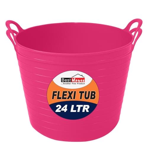 Image of BH | 2 Pcs of Flexi Tub with Handles | 24 Litres | Pink | Plastic Storage Container for Home, Washing, Yard, Garden Waste and DIY Projects - By BEST HOUSE