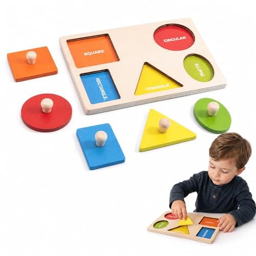 Image of Montessori Toys for 1 2 3 Year Old Wooden Shape Peg Puzzle Baby Puzzle Shape Sorter Educational Toys for 1 Year Old Toddler Puzzles Ages 1-3 Boy Girl Gift