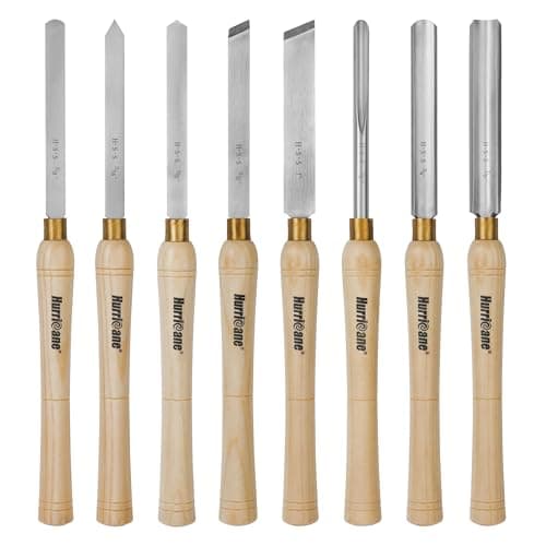 Image of HURRICANE 8pc Wood Lathe Chisel Set with Wooden Box, HSS Wood Turning Tools for Woodworking, for Precision Cutting and Smooth, Detailed Projects