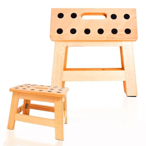 Image of Forma House Wooden Foldable Stool - Portable Design - Lightweight Step Stool - Anti-Slip - Easy Storage Stool for Adults & Kids for Kitchen, Bathroom - 150kg Weight (Bamboo)