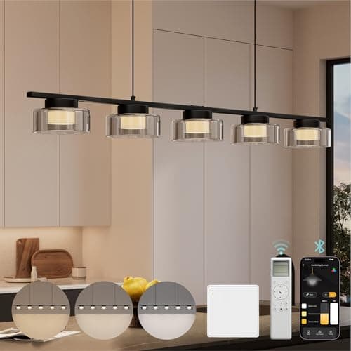 Image of Mai & Mai Pendant Ceiling Lights-118.5cm 15W LED Pendant Light, Dimmable Hanging Lights with Remote & APP, Adjustable Height, 3000K/4200K/6000K for Dining Room & Kitchen Island Alivetta7915