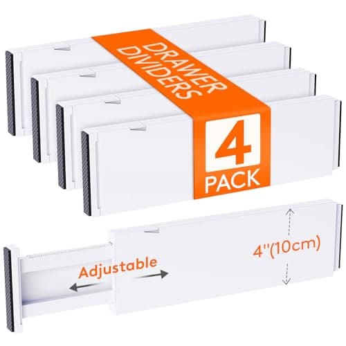 Image of Lifewit 4 Pack Drawer Dividers Plastic 4" High, 13.5-22" Adjustable Drawer Organisers for Clothes, Expandable Dresser Separators in Bedroom/Bathroom/Kitchen/Office Organization and Storage