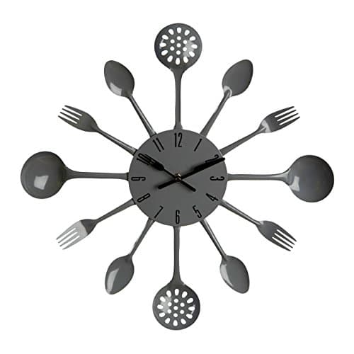 Image of Premier Housewares Cutlery Wall Clock, Metal, Grey, 4 x 33 x 33 cm