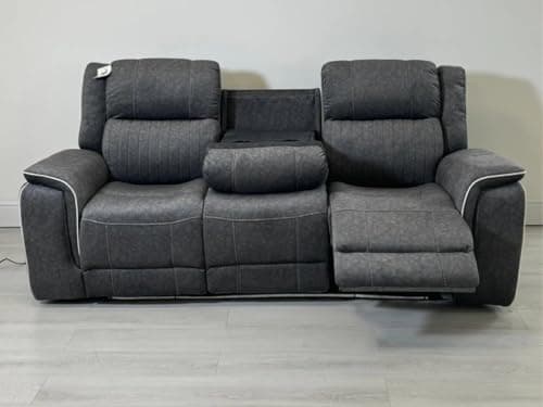 Image of Hannah Electric Recliner 3+2 Sofa Set With Cupholders – 3+2 Seater – Soft Grey Micro Fabric – LED Lights & USB Ports (3 Seater)
